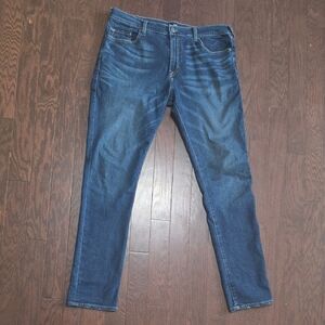 True Religion Men’s Dark Blue Slim Straight Jeans with Signature Patch